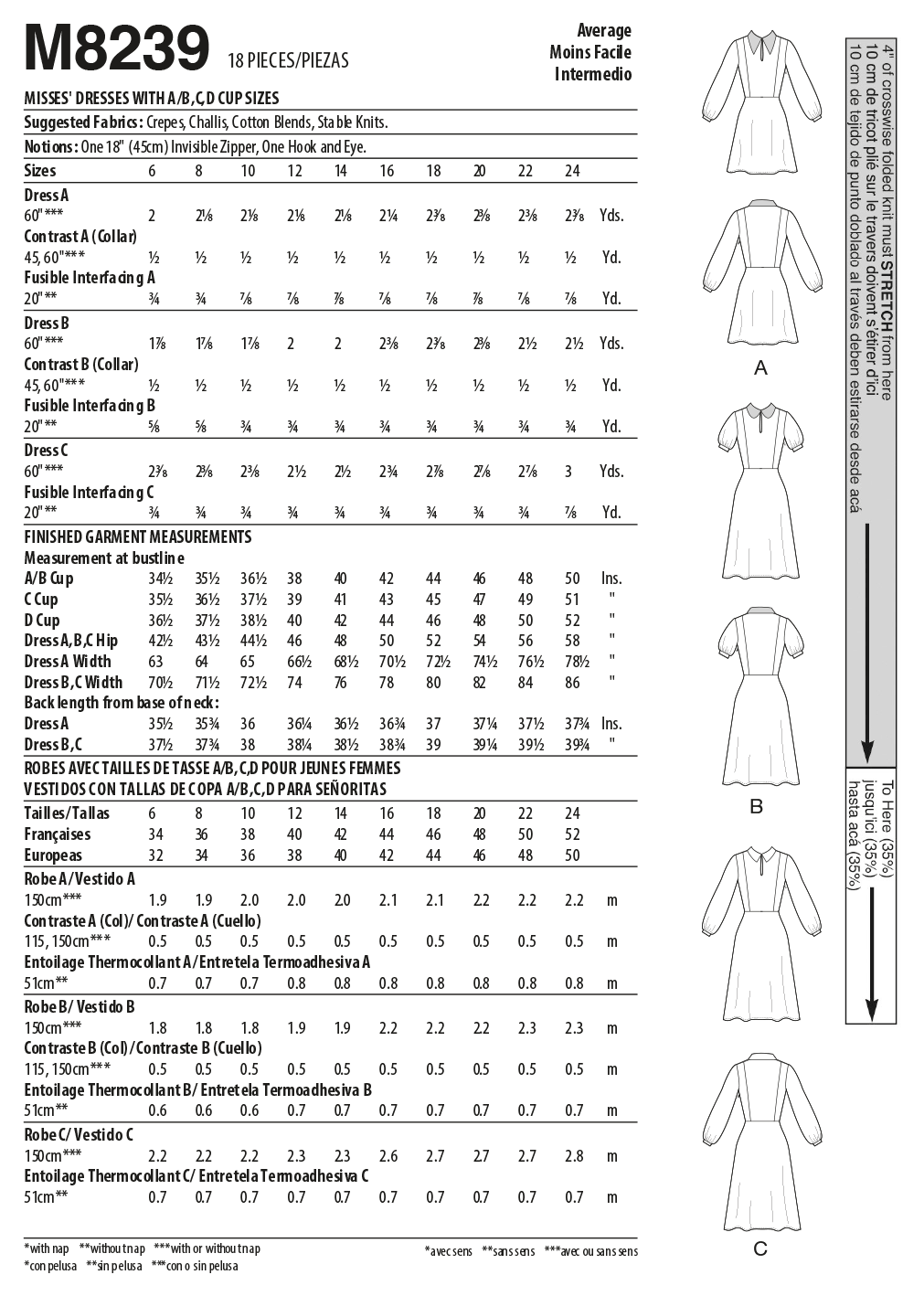 McCall's M8239 sewing pattern envelope showing collared fit and flare dress designs