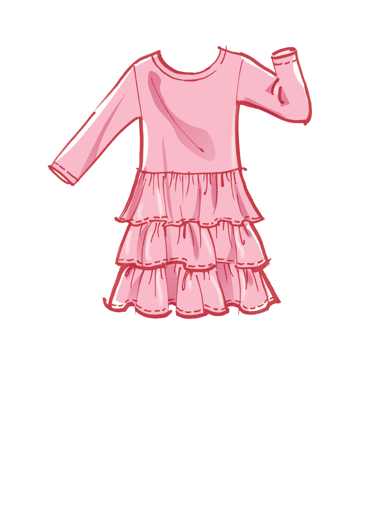 McCall's M8251 sewing pattern envelope showing girls' knit fit and flare dress designs