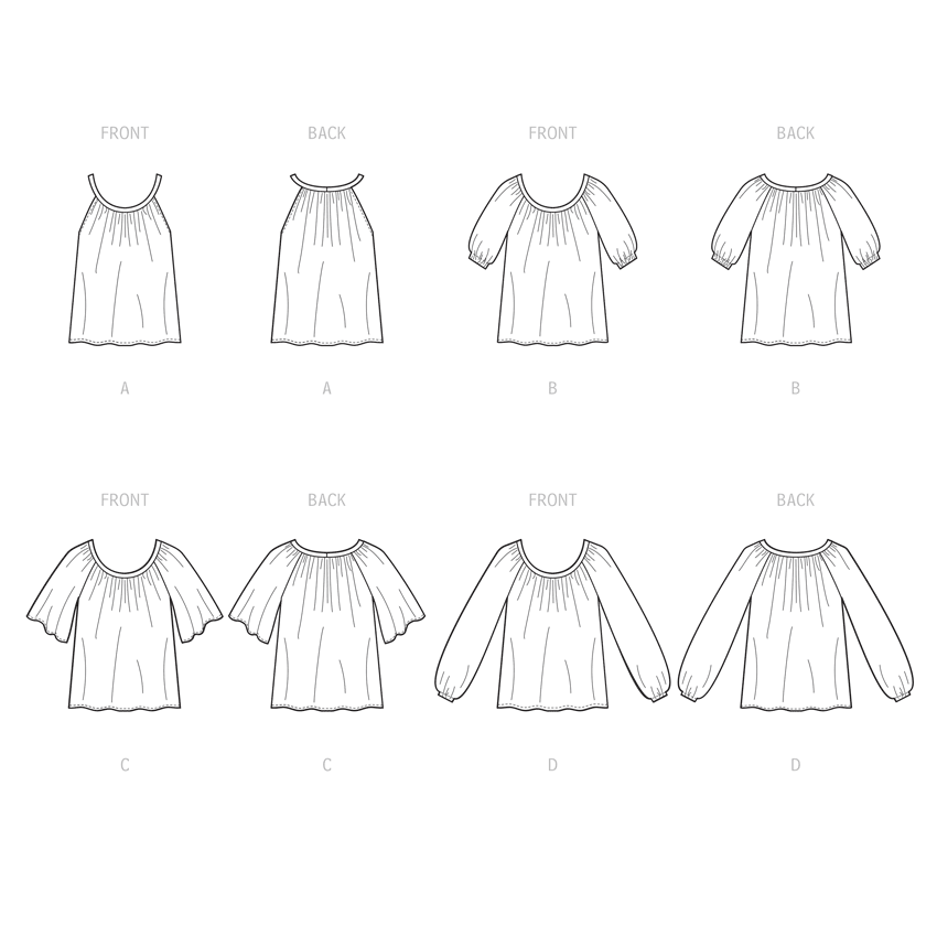 McCall's M8256 sewing pattern envelope showing raglan sleeve top designs