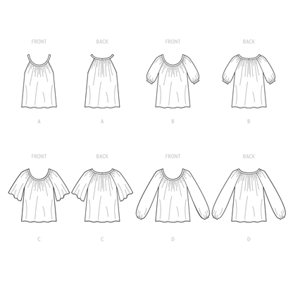 McCall's M8256 sewing pattern envelope showing raglan sleeve top designs