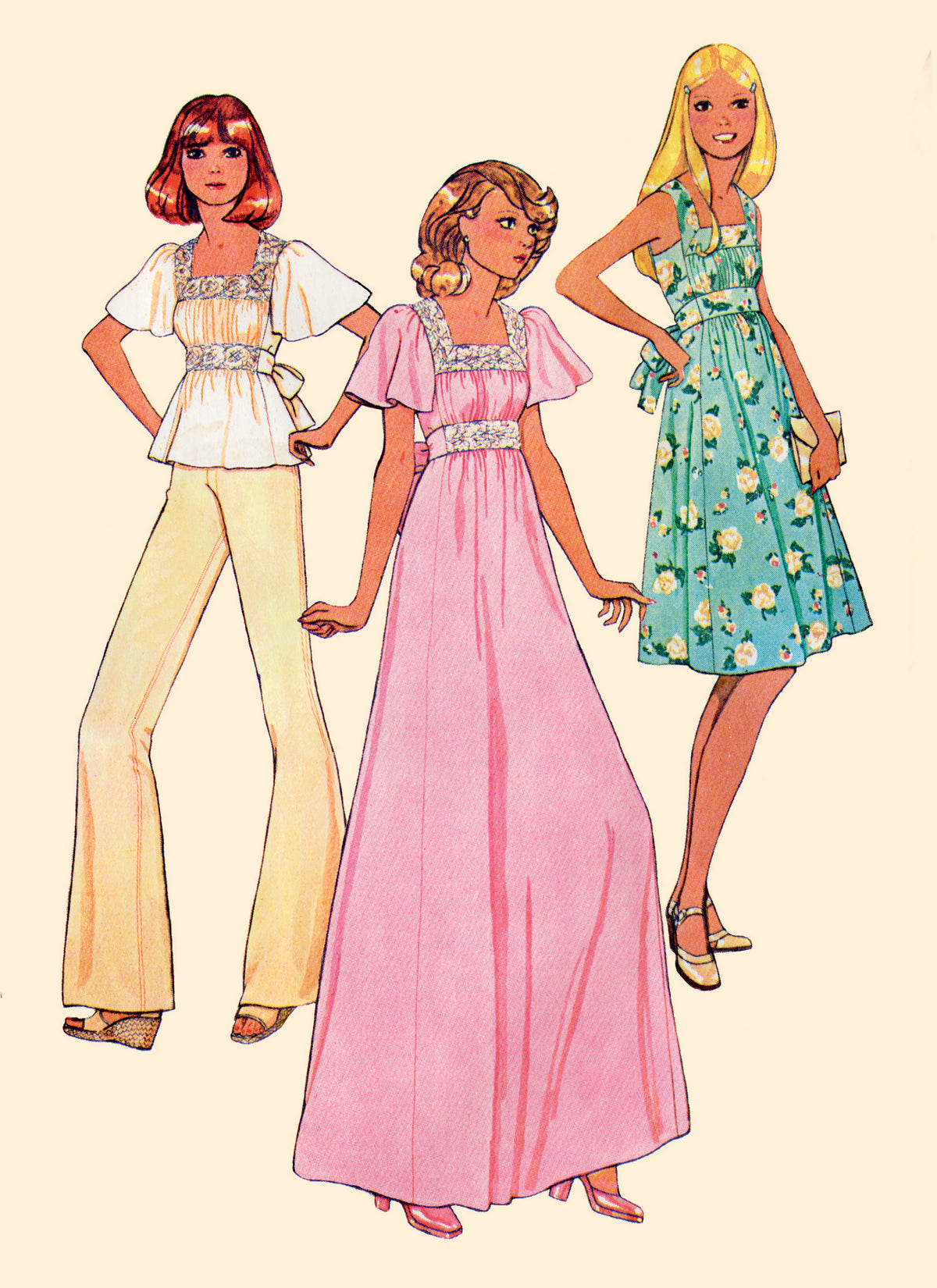 McCall's M8258 sewing pattern envelope showing vintage 1975 dress designs
