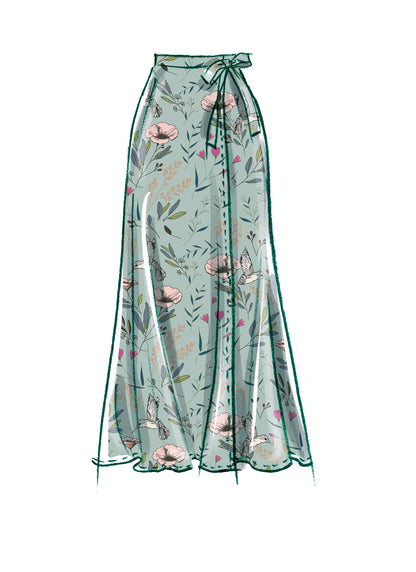 McCall's M8259 sewing pattern envelope showing wrap skirt designs