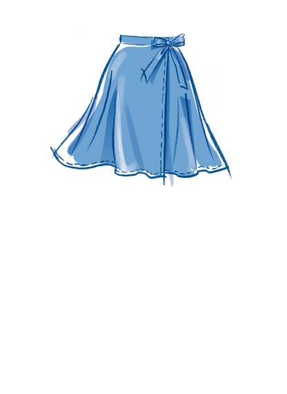 McCall's M8259 sewing pattern envelope showing wrap skirt designs