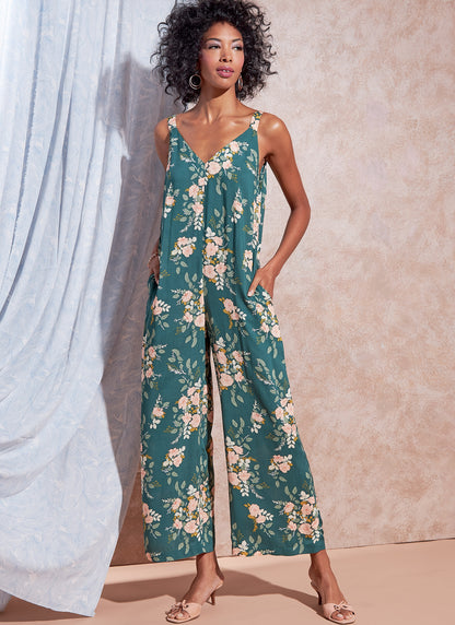 McCall's M8261 sewing pattern envelope showing romper and wide leg jumpsuit designs