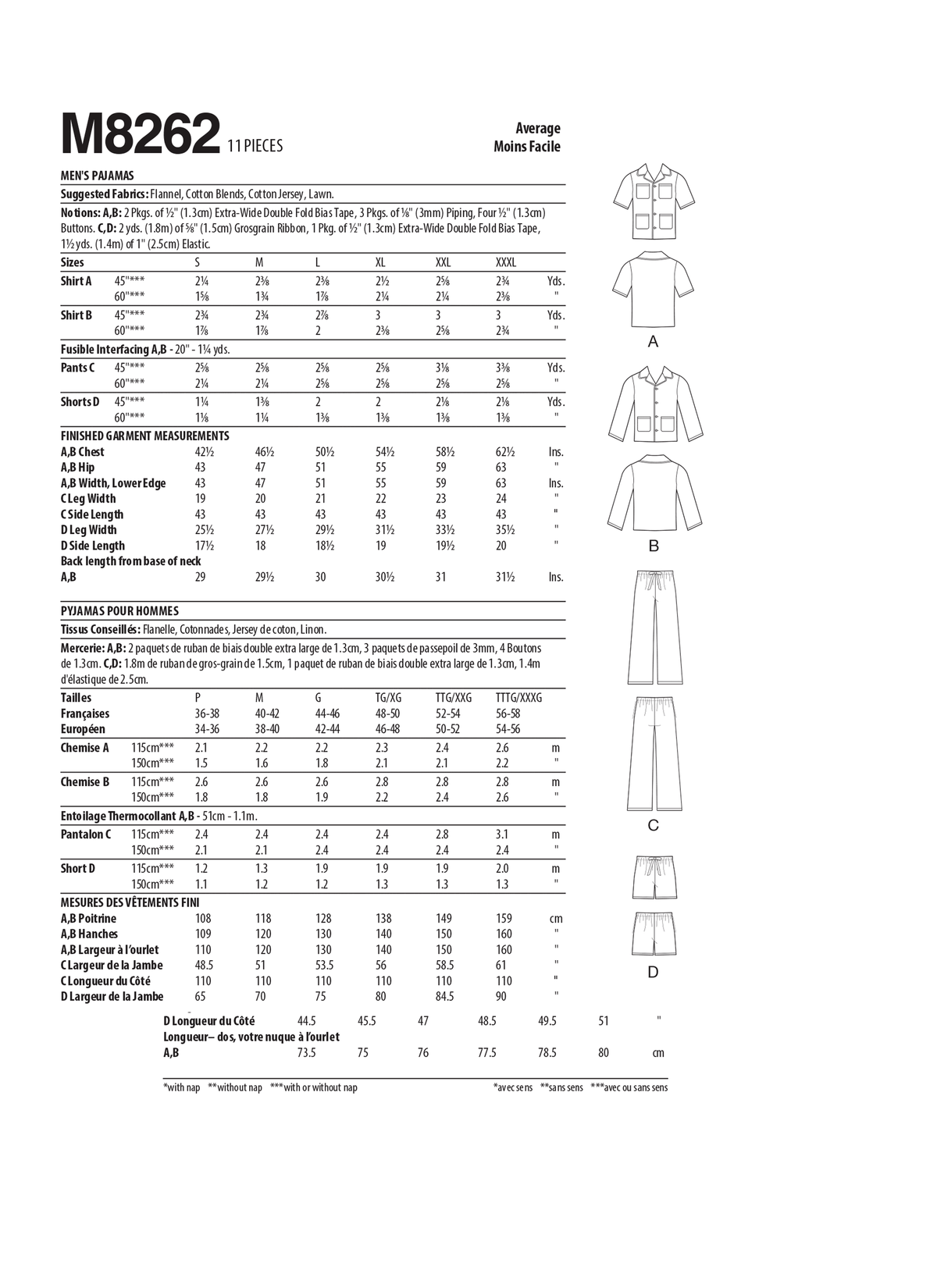 McCall's M8262 sewing pattern envelope showing men's loungewear set designs