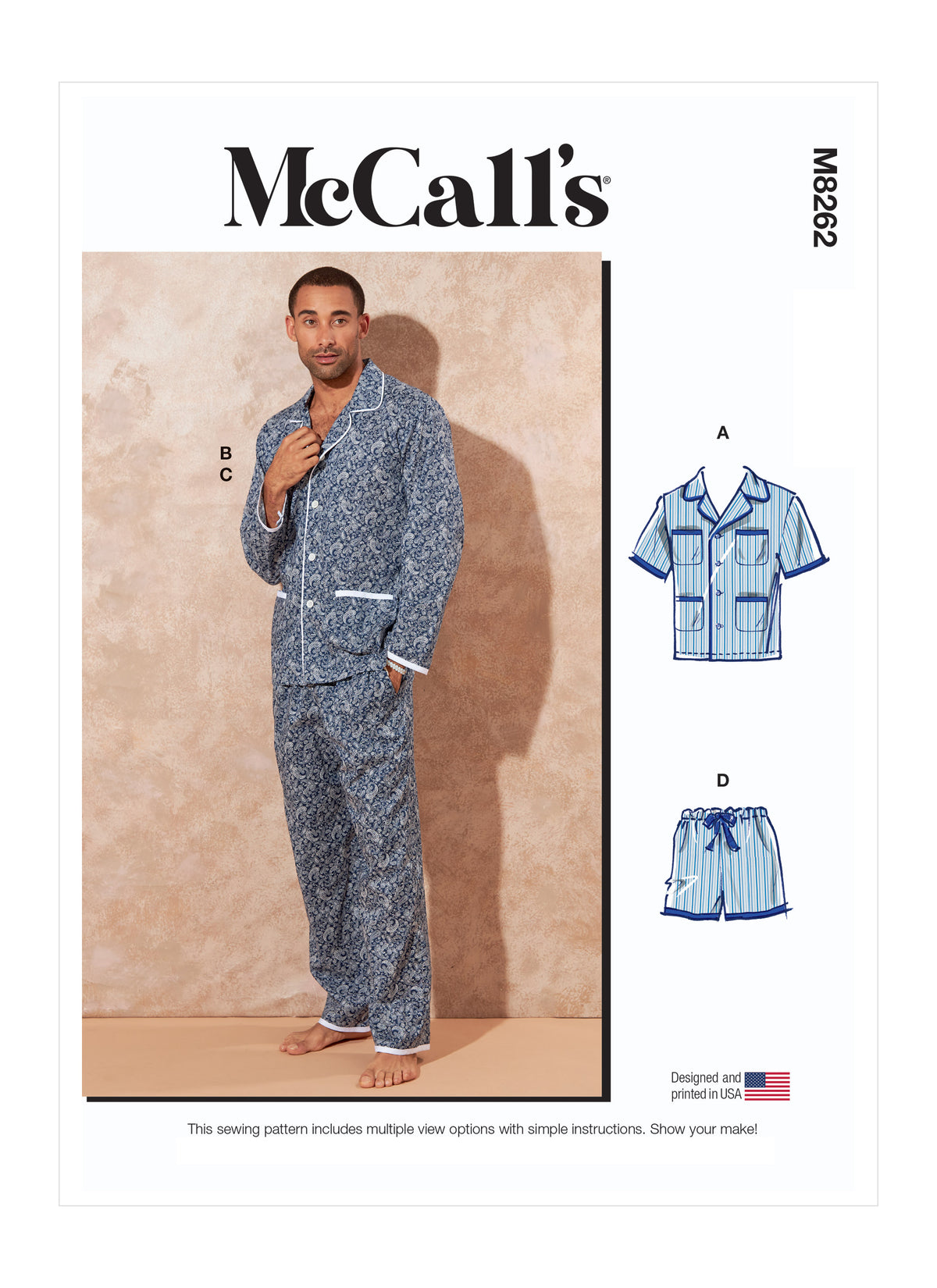 McCall's M8262 sewing pattern envelope showing men's loungewear set designs