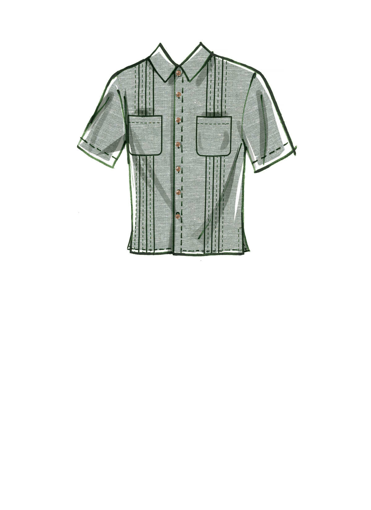 McCall's M8263 sewing pattern envelope showing a relaxed unisex camp shirt