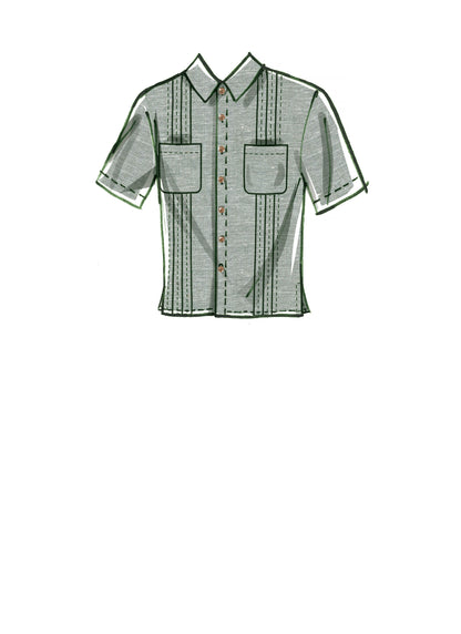 McCall's M8263 sewing pattern envelope showing a relaxed unisex camp shirt