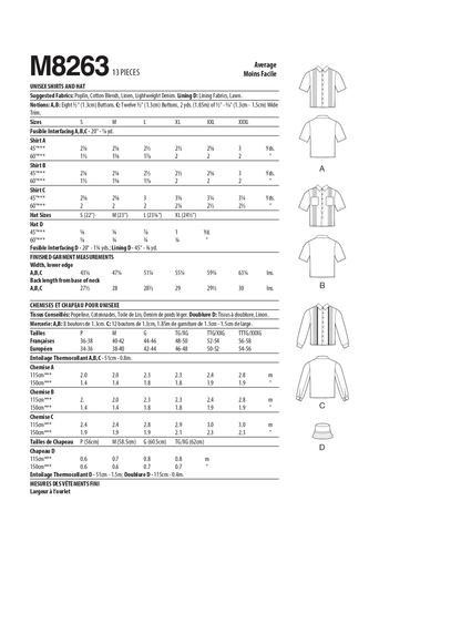 McCall's M8263 sewing pattern envelope showing a relaxed unisex camp shirt