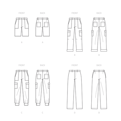 McCall's M8264 sewing pattern envelope showing men's shorts and trousers in four styles