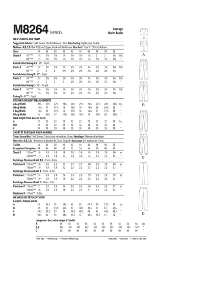 McCall's M8264 sewing pattern envelope showing men's shorts and trousers in four styles