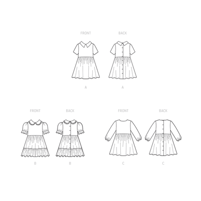 McCall's M8266 sewing pattern envelope showing fit-and-flare toddler dresses