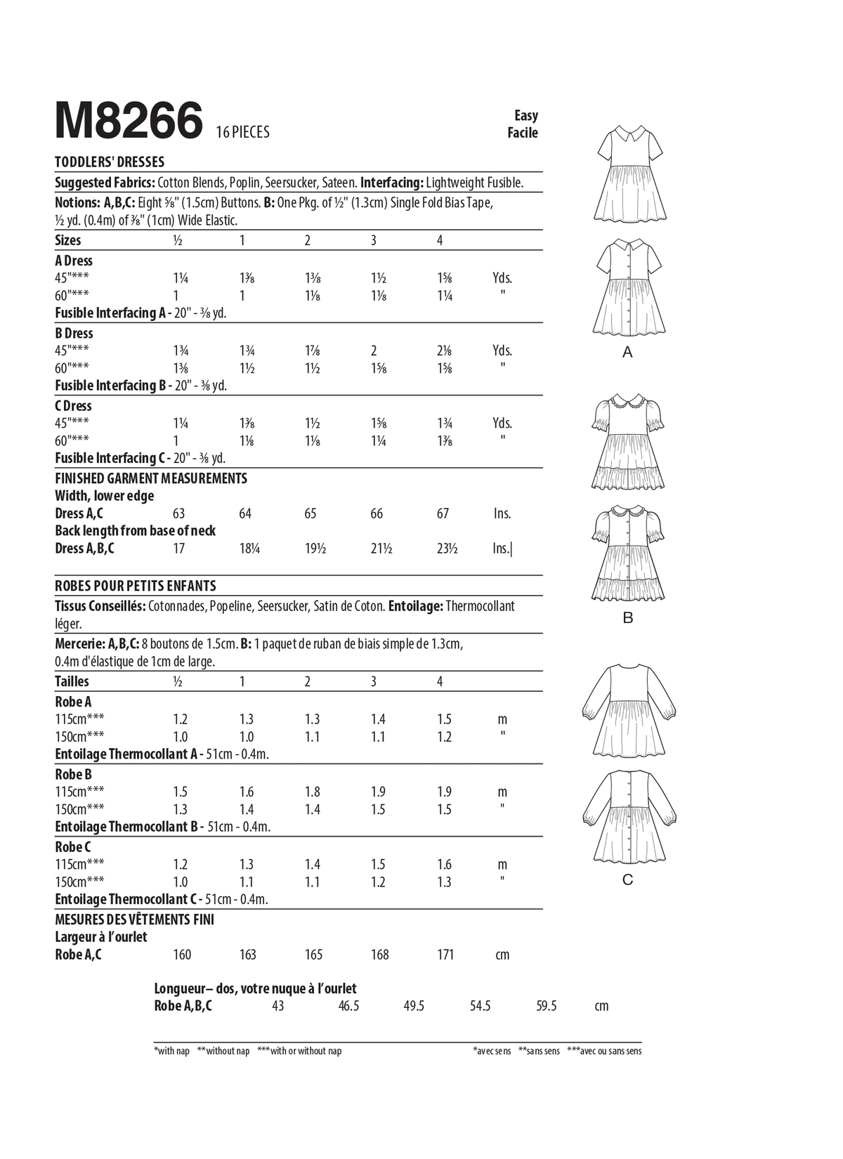 McCall's M8266 sewing pattern envelope showing fit-and-flare toddler dresses