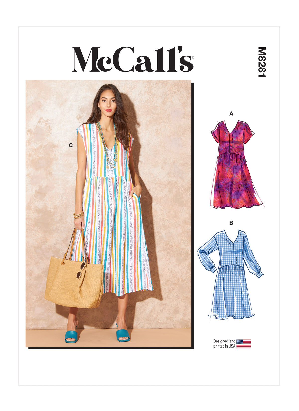 McCall's M8281 sewing pattern envelope showing an easy pullover dress