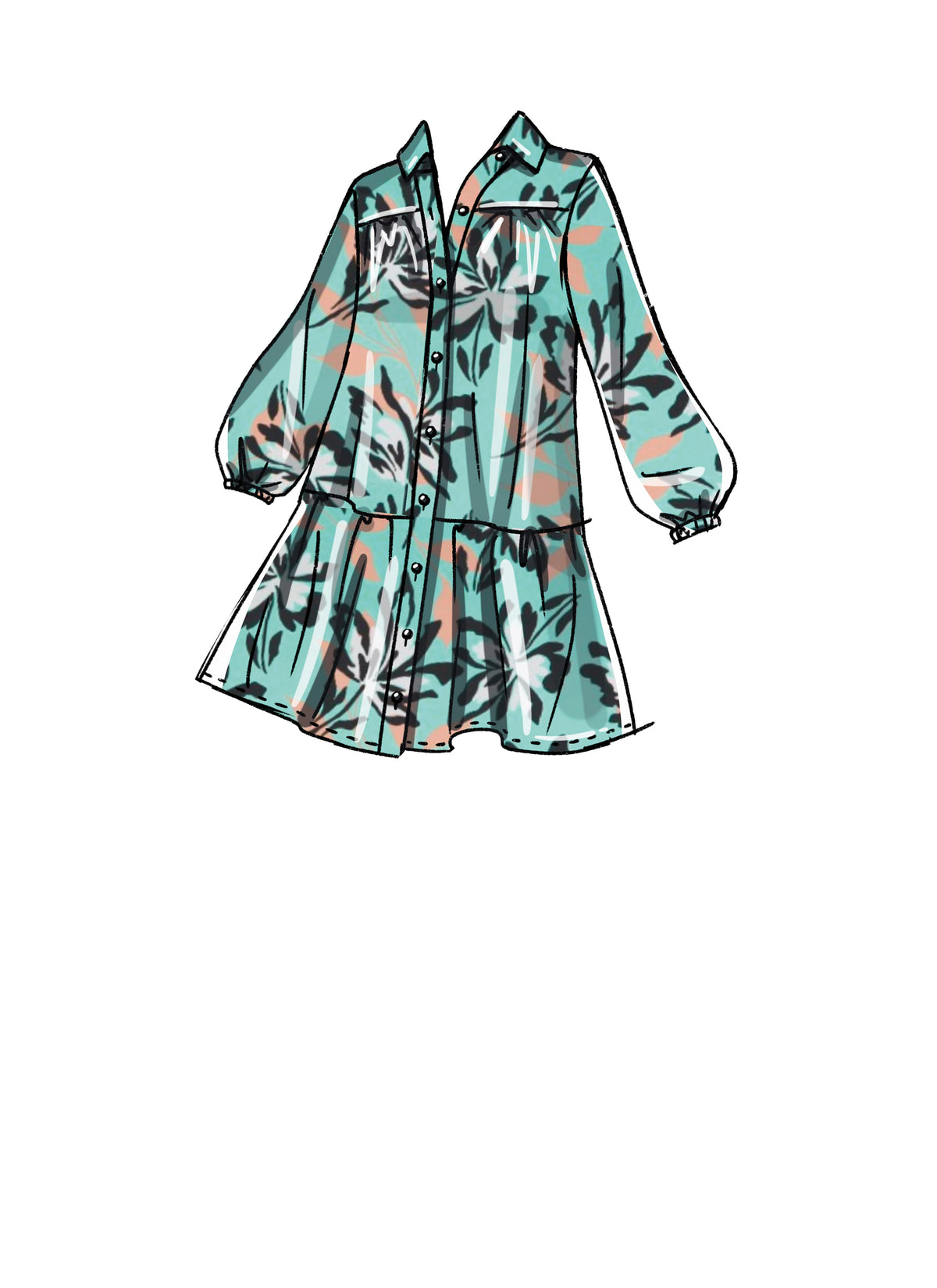 McCall's M8285 sewing pattern envelope showing tiered shirt dresses
