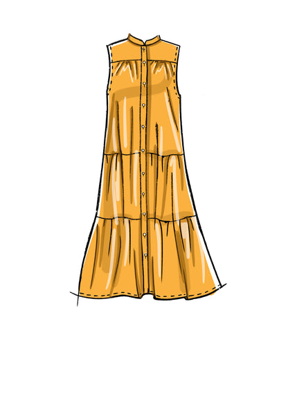 McCall's M8285 sewing pattern envelope showing tiered shirt dresses