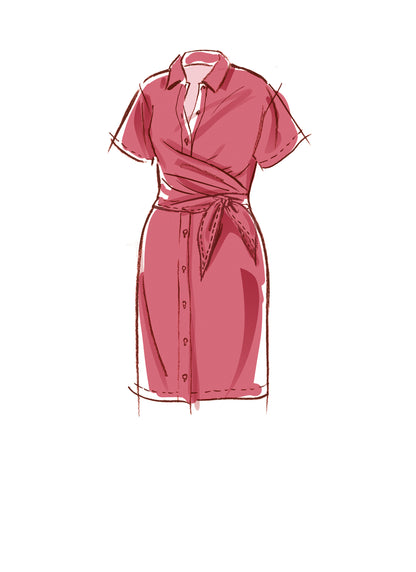 McCall's M8286 sewing pattern envelope showing tie-front shirt dresses