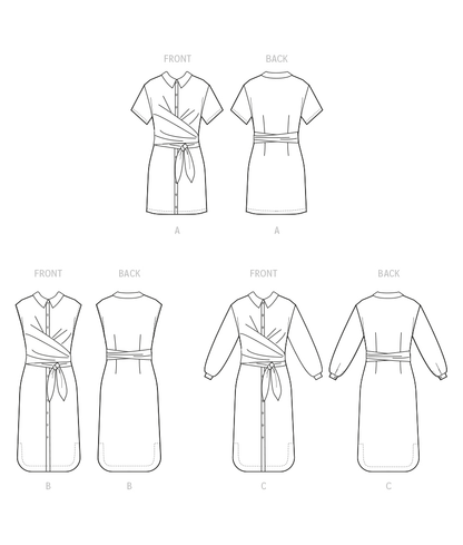 McCall's M8286 sewing pattern envelope showing tie-front shirt dresses