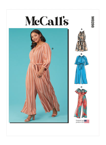 McCall's M8288 sewing pattern envelope showing a flowy jumpsuit