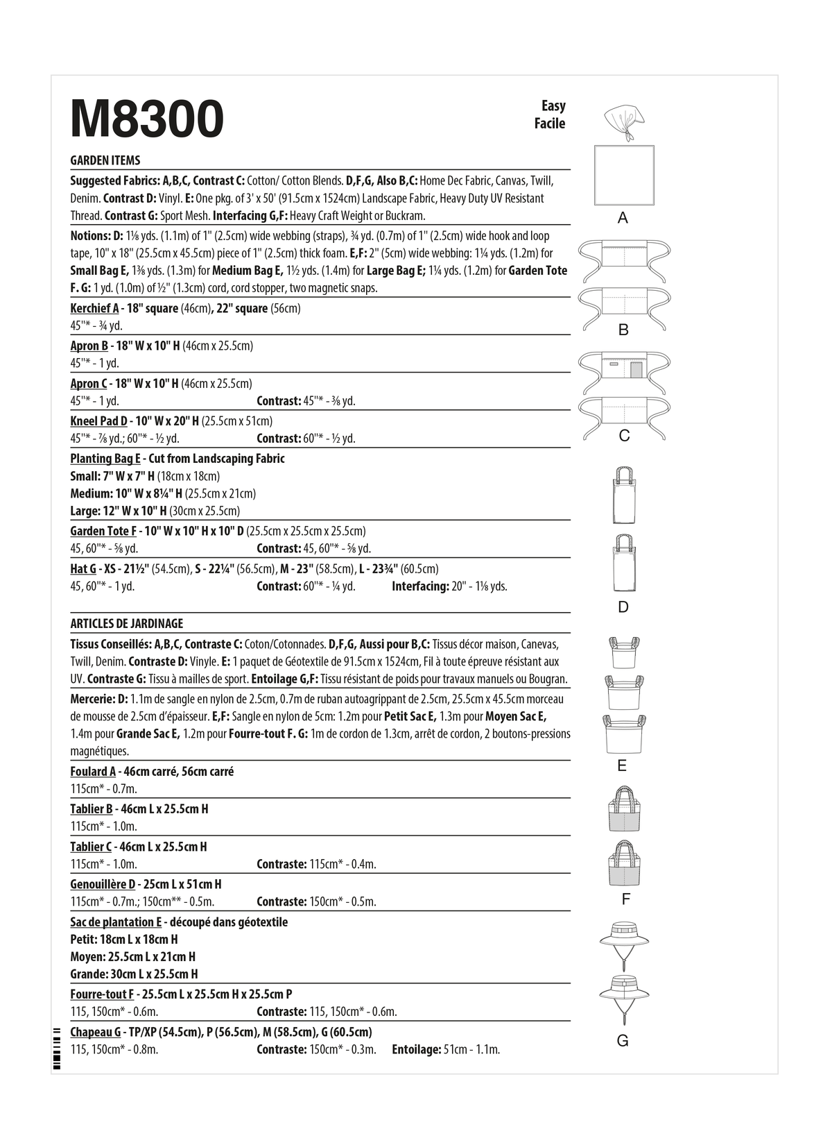 McCall's M8300 sewing pattern envelope showing kerchiefs and hats