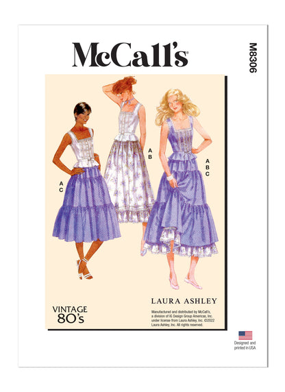 McCall's M8306 sewing pattern envelope showing a 1980s vintage Laura Ashley design