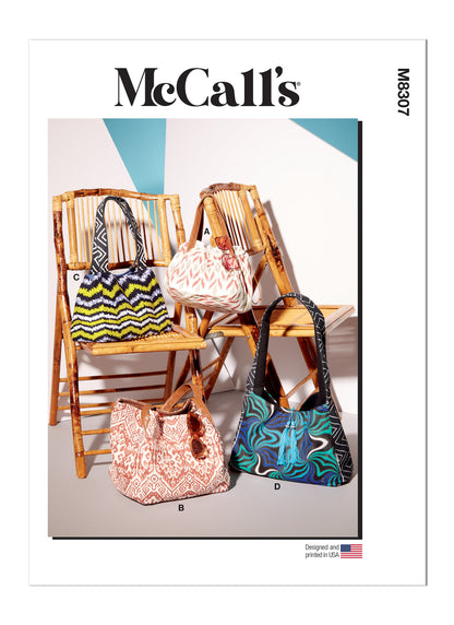 McCall's M8307 sewing pattern envelope showing soft, casual bags and totes