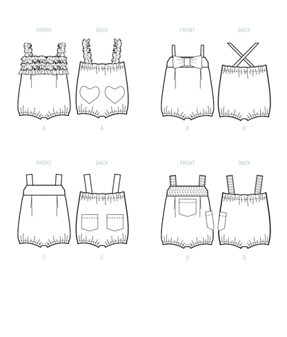 McCall's M8315 sewing pattern envelope showing baby rompers