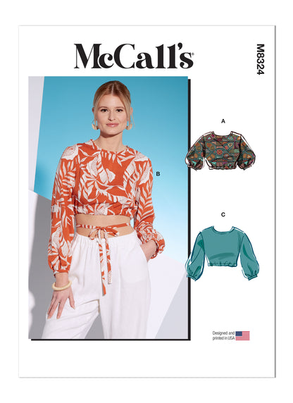 McCall's M8324 sewing pattern envelope showing crop top
