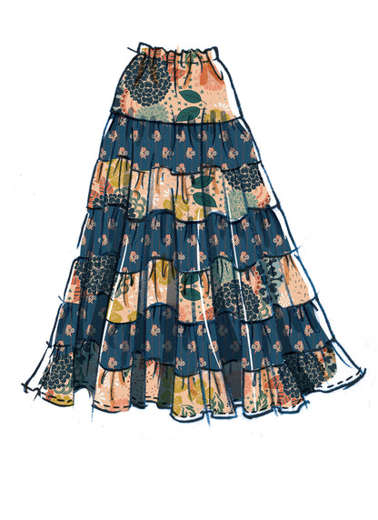 McCall's M8326 sewing pattern envelope showing tiered skirt