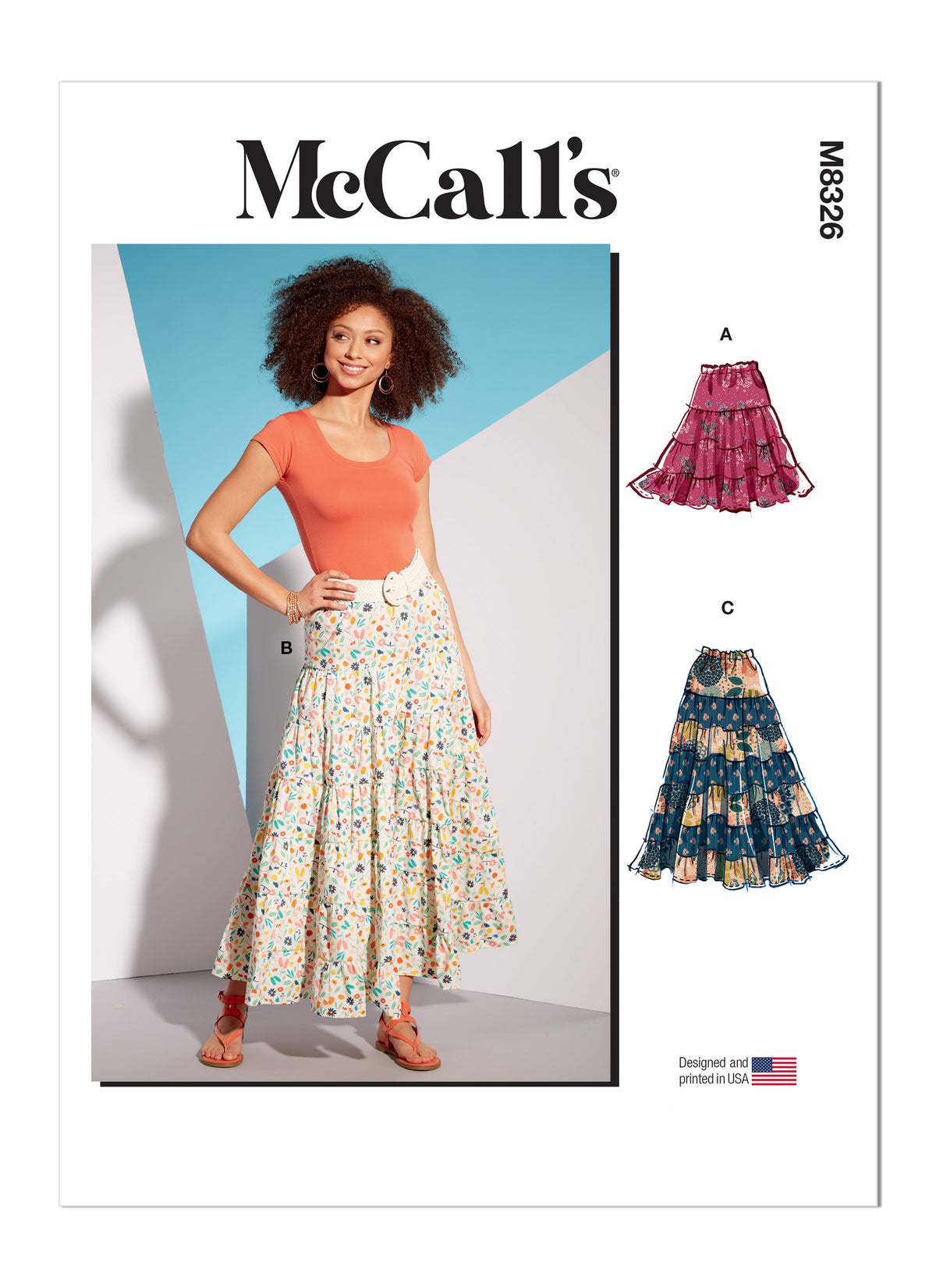 McCall's M8326 sewing pattern envelope showing tiered skirt