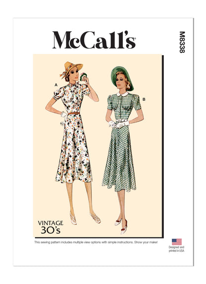 McCall's M8338 sewing pattern envelope showing 1930s vintage dress