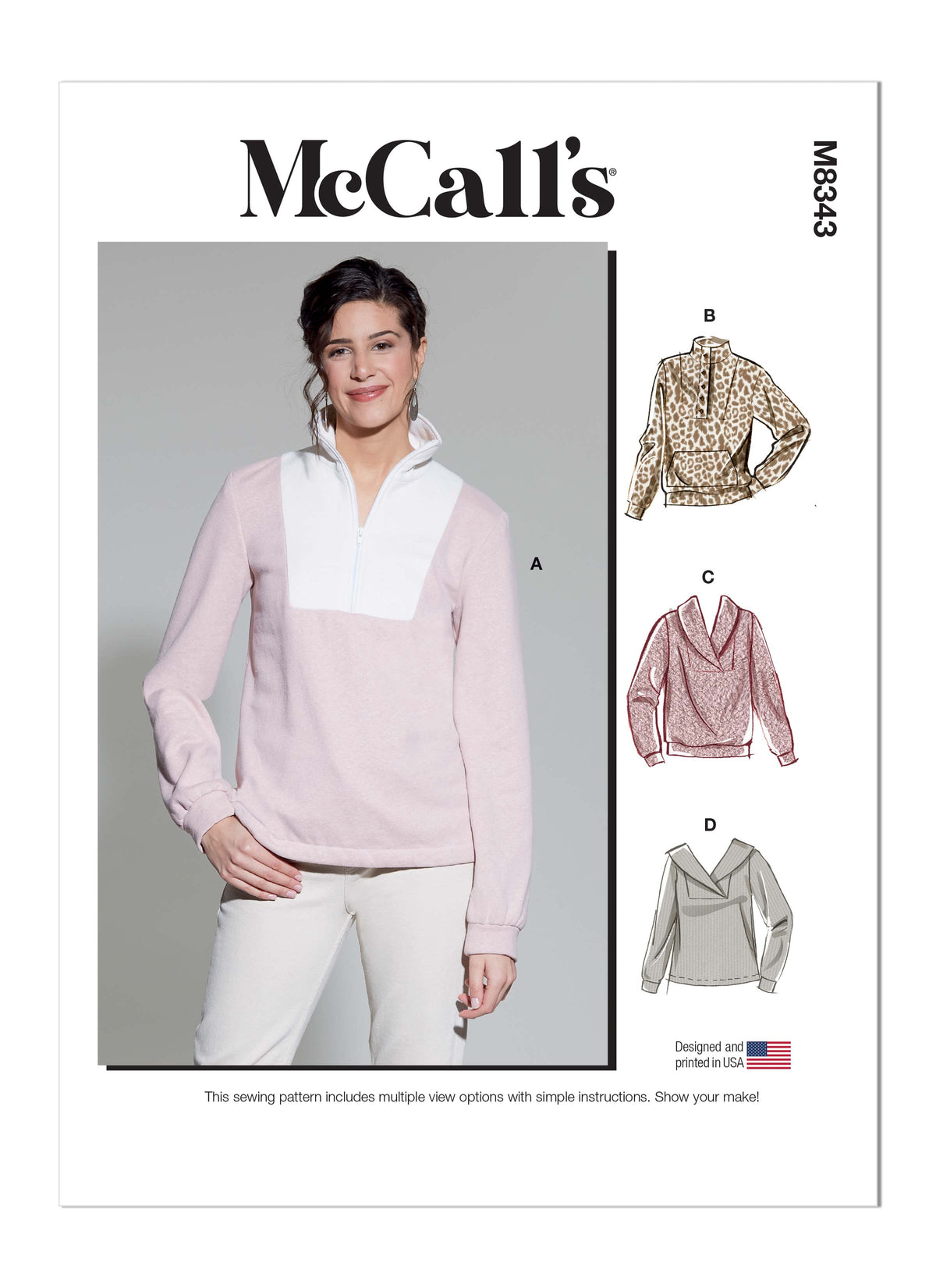 McCall's M8343 sewing pattern envelope showing pullover top