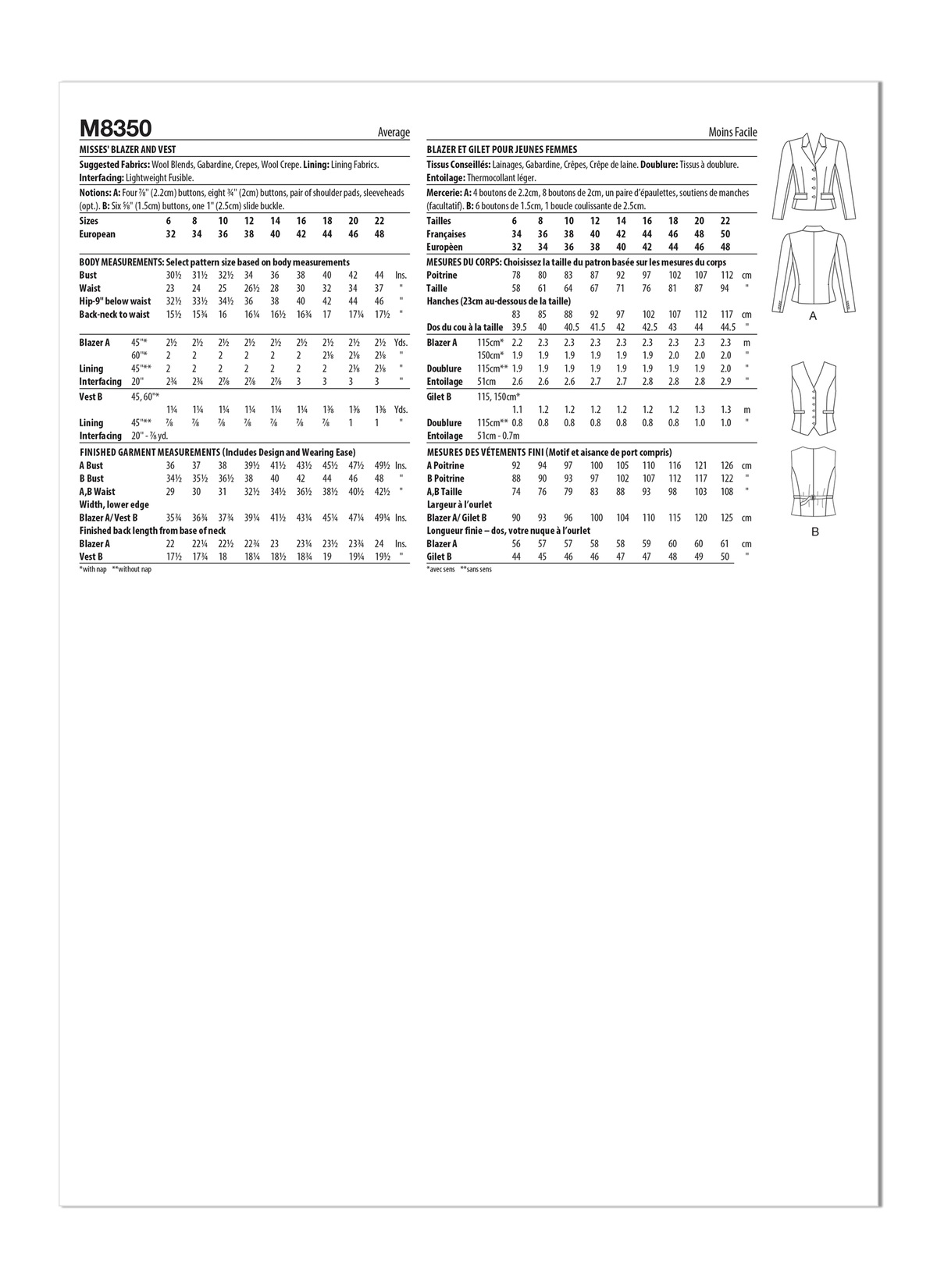 McCall's M8350 sewing pattern envelope showing blazer and waistcoat