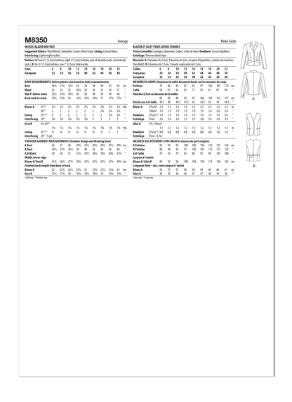 McCall's M8350 sewing pattern envelope showing blazer and waistcoat
