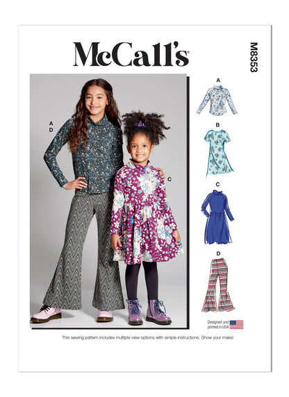 McCall's M8353 sewing pattern envelope showing children's top and flared trousers
