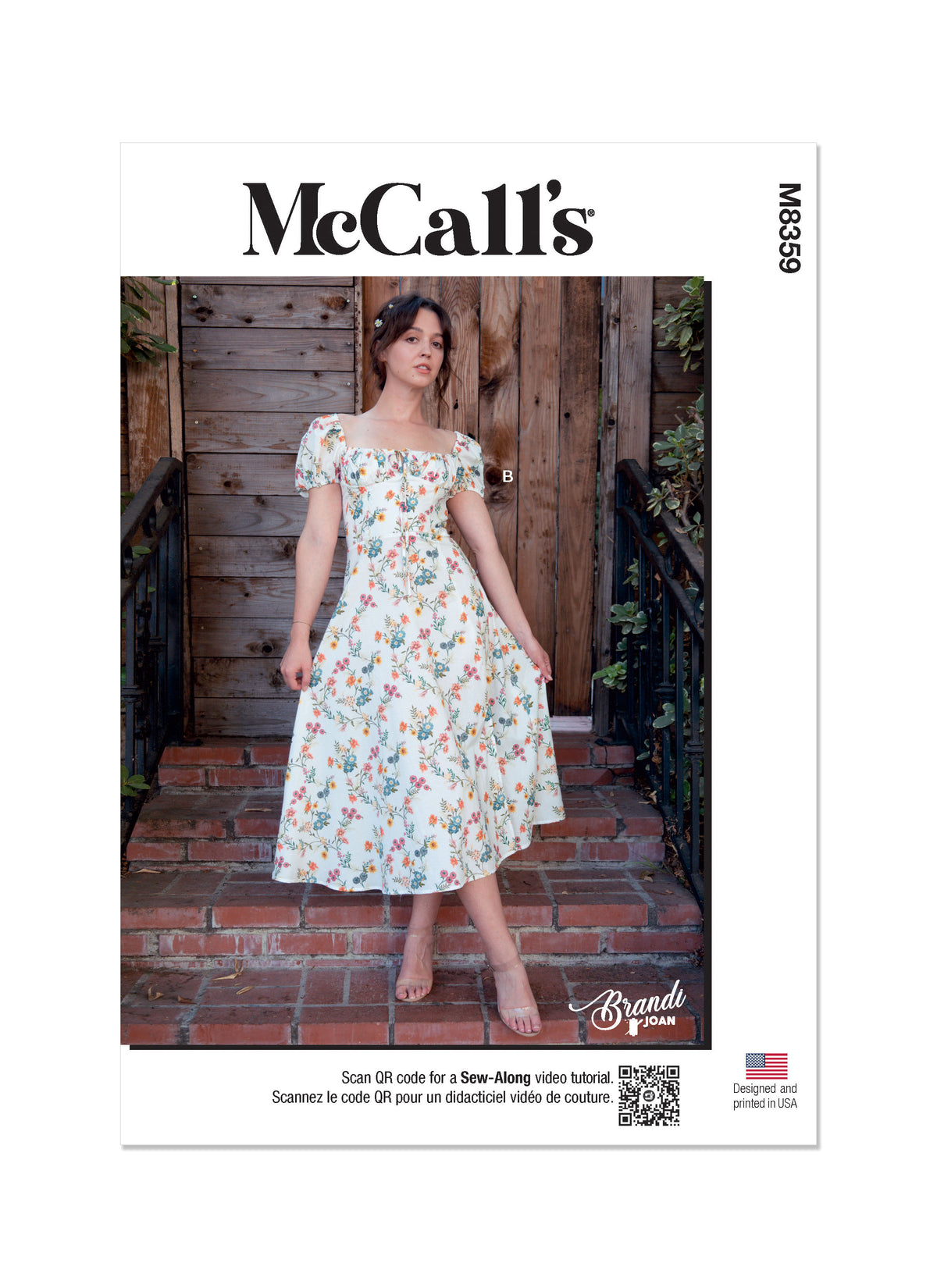 McCall's M8359 sewing pattern envelope showing floral midi dress with puff sleeves