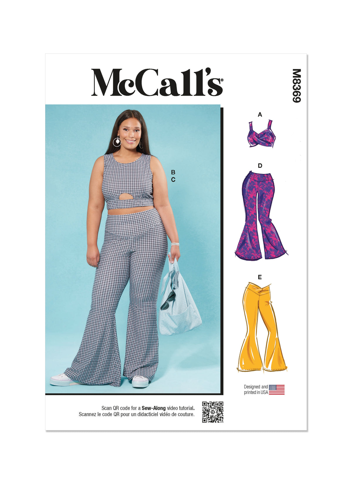 McCall's M8369 sewing pattern envelope showing athletic crop tops in two styles