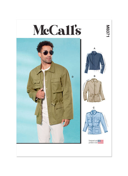 McCall's M8371 sewing pattern envelope showing a men's jacket