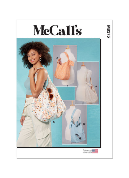McCall's M8375 sewing pattern envelope showing a soft, easy bag in two views