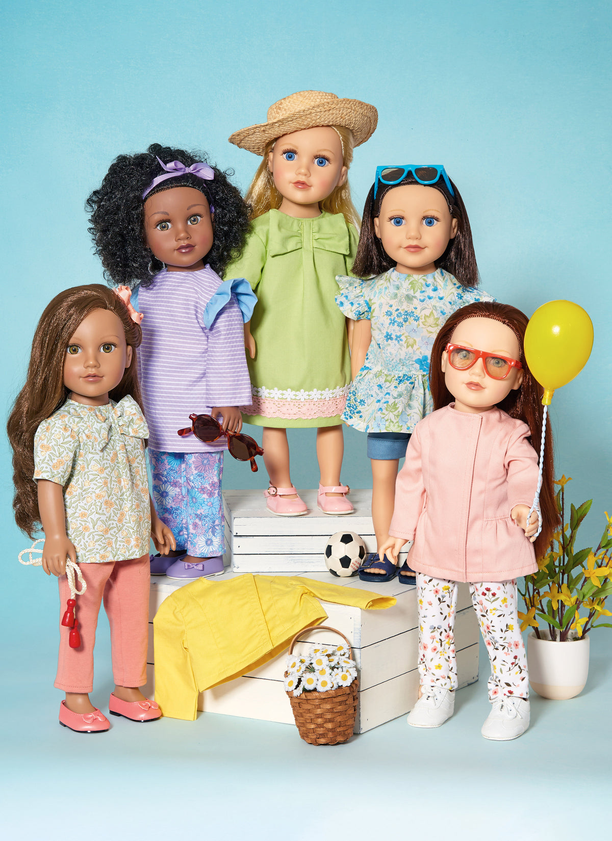 McCall's M8378 sewing pattern envelope showing a wardrobe of clothes for 18in dolls