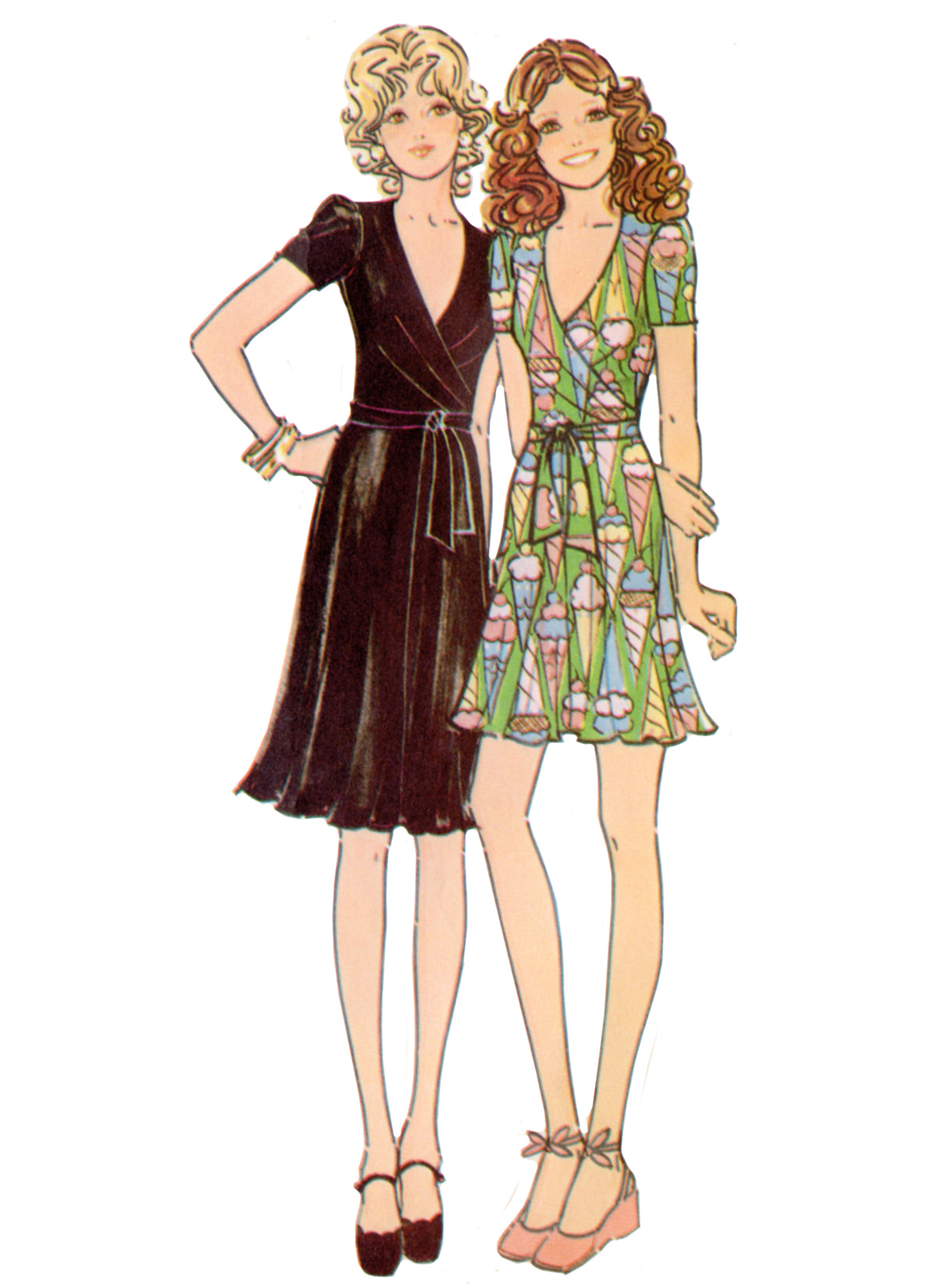 McCall's M8379 sewing pattern envelope showing a vintage 1970s-style wrap dress