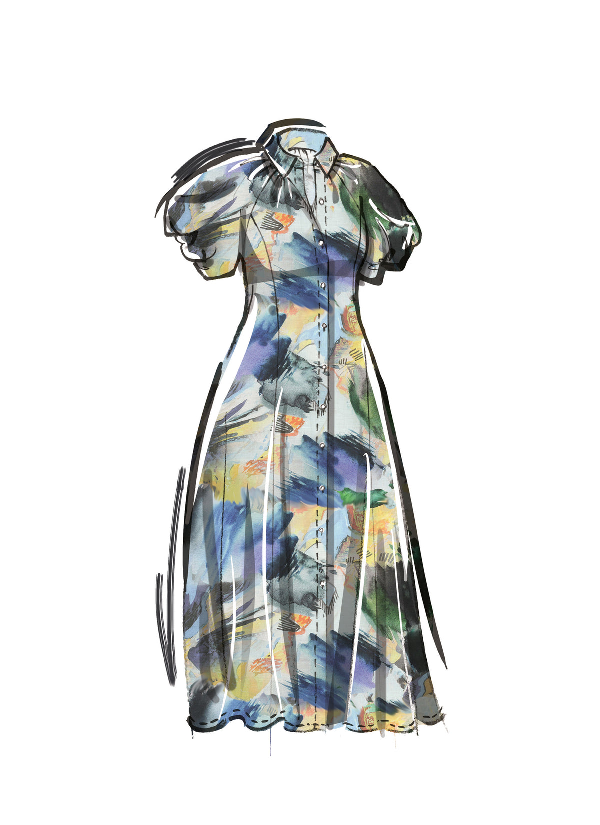 McCall's M8385 sewing pattern envelope showing a shirt dress in two lengths