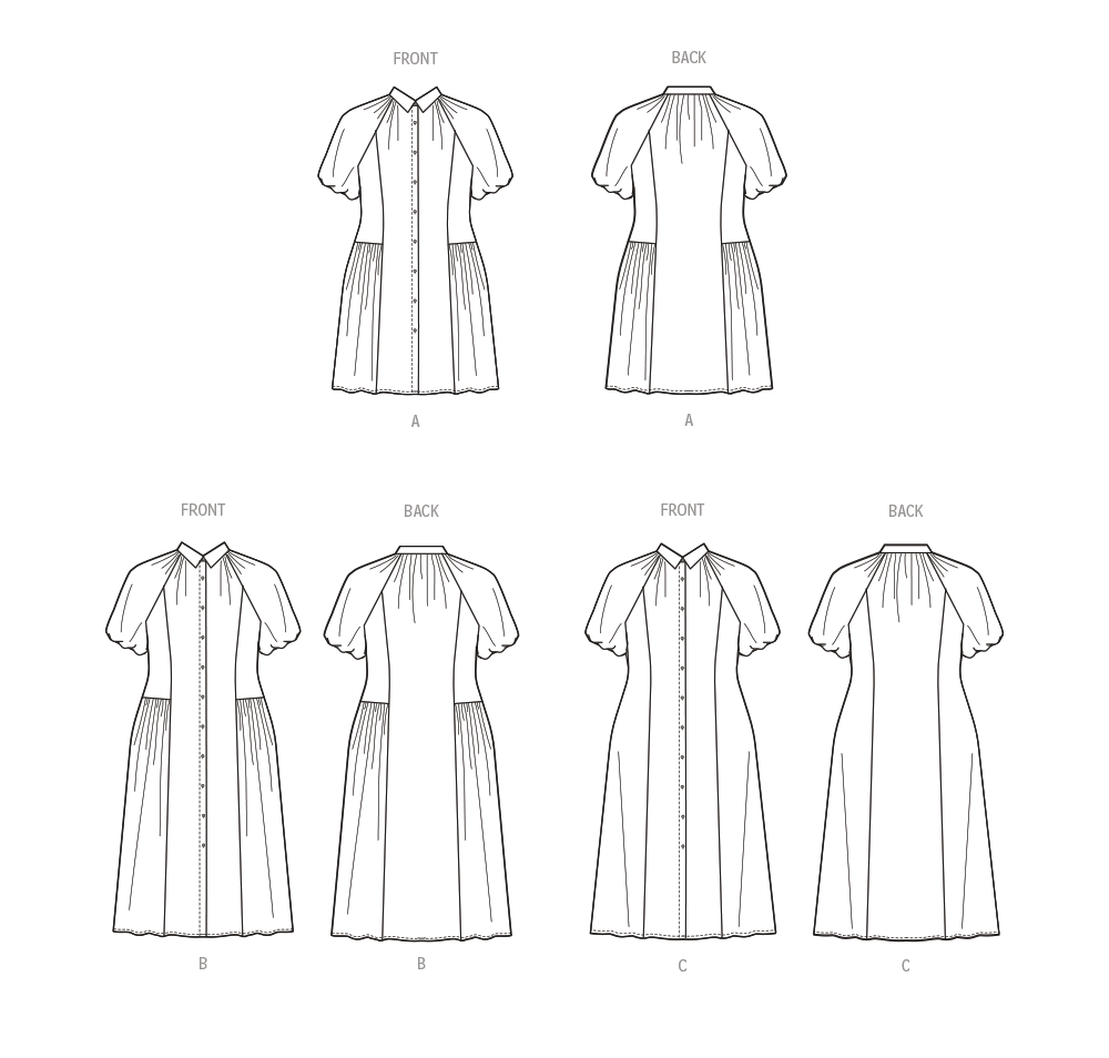 McCall's M8385 sewing pattern envelope showing a shirt dress in two lengths