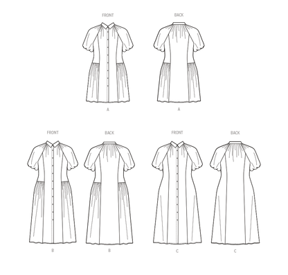 McCall's M8385 sewing pattern envelope showing a shirt dress in two lengths