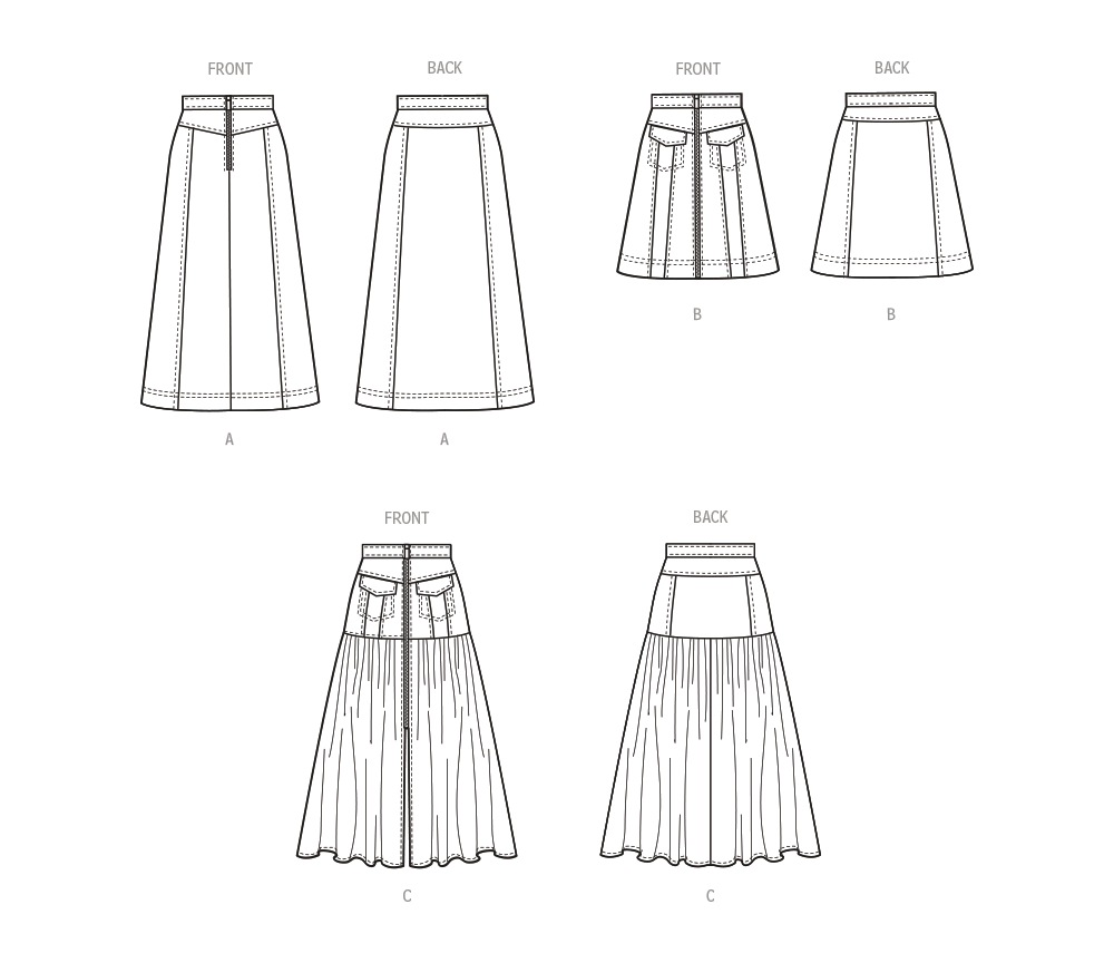 McCall's M8389 sewing pattern envelope showing skirts in two lengths