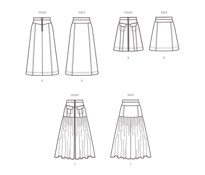 McCall's M8389 sewing pattern envelope showing skirts in two lengths