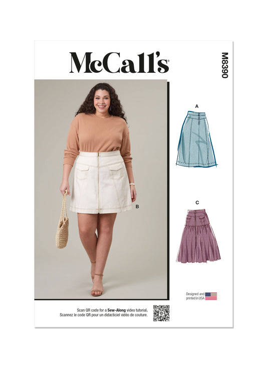 McCall's M8390 sewing pattern envelope showing women's skirts in two lengths
