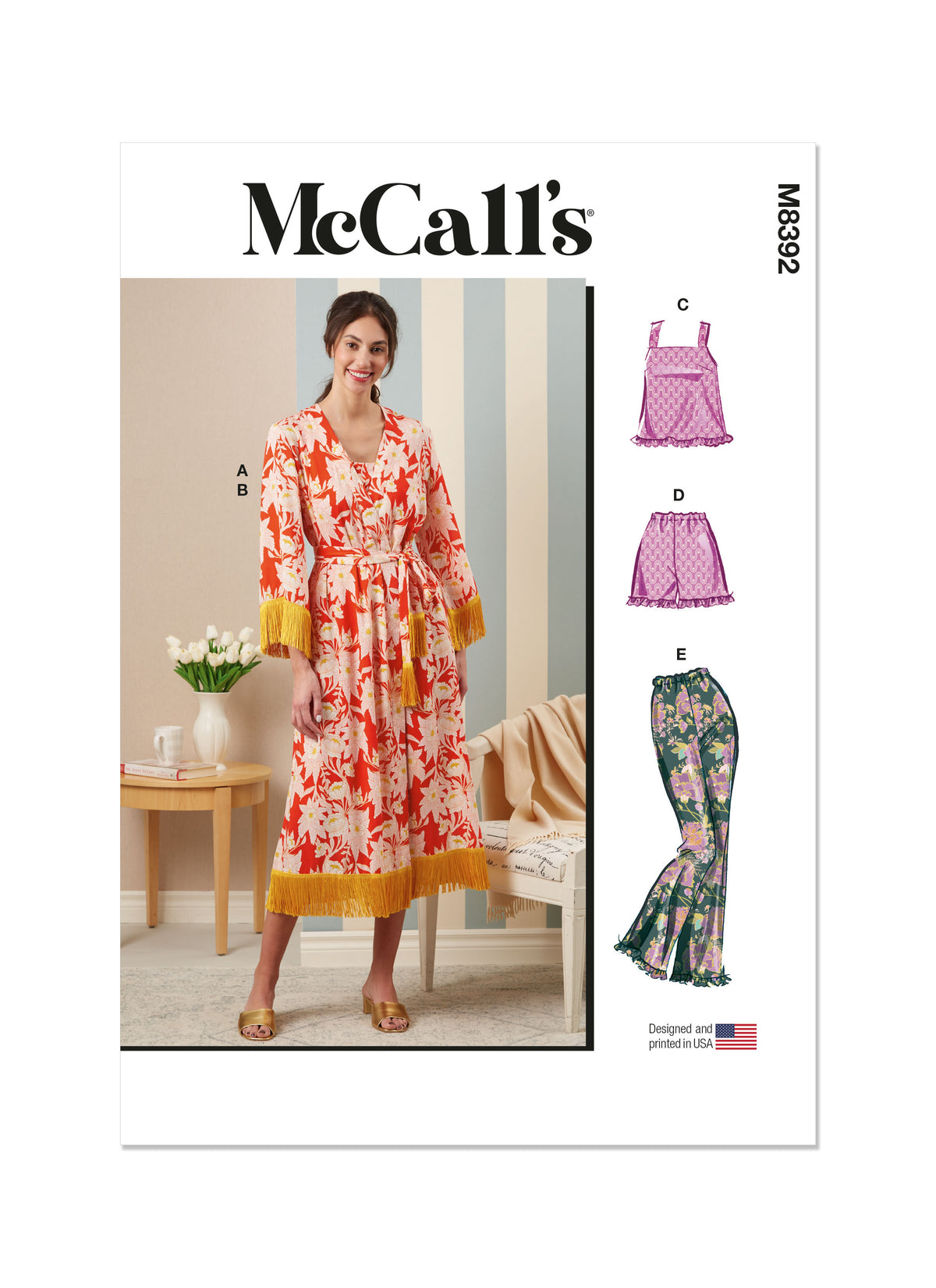 McCall's M8392 sewing pattern envelope showing an easy-to-sew sleepwear collection