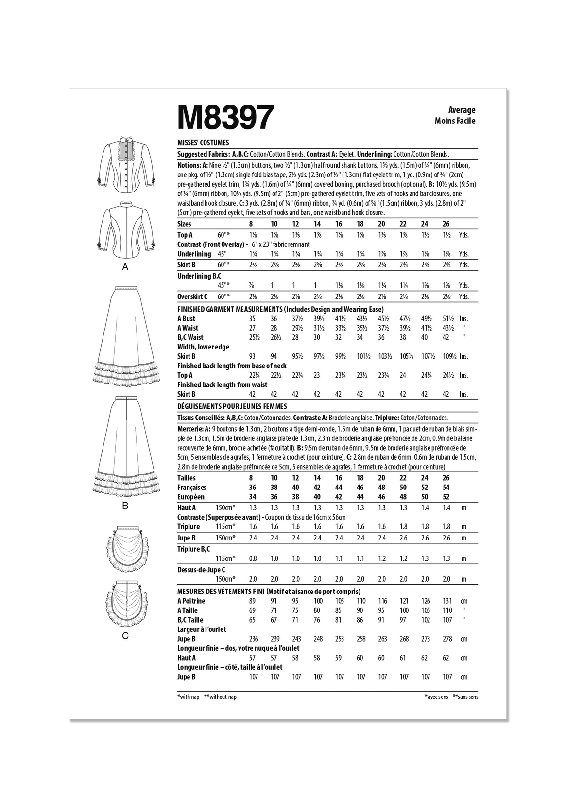 McCall's M8397 sewing pattern envelope showing a costume top