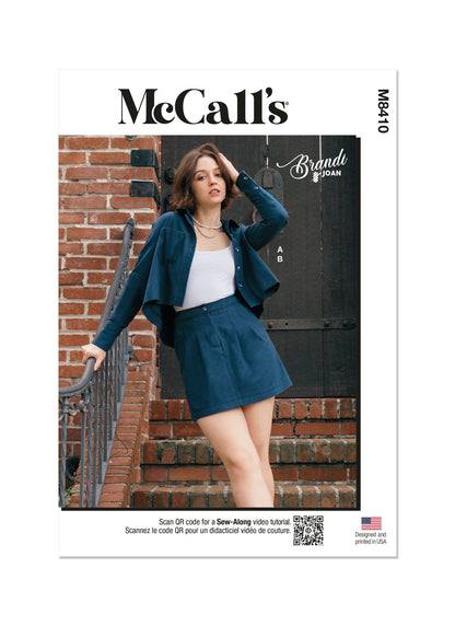 McCall's M8410 sewing pattern envelope showing cropped button-down shirt designs